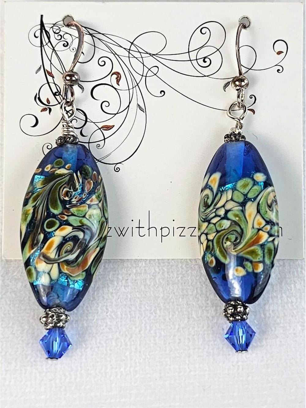 Handcrafted Lampwork Beads & Swarovski Crystals Silver Earrings NWOT